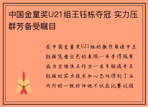 中国金童奖U21组王钰栋夺冠 实力压群芳备受瞩目 中国金童奖U21组王钰栋夺冠 实力压群芳备受瞩目